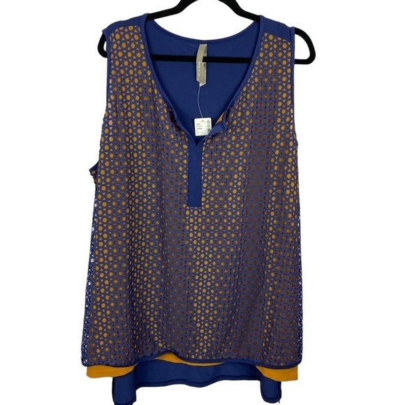 Penningtons Tops - Penningtons Blue Gold Sleeveless Mesh Overlay Tank Top 3X NWT